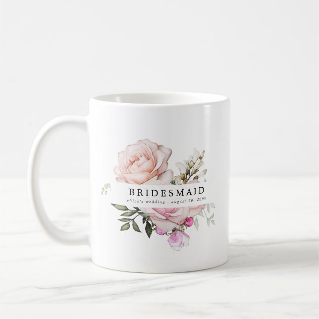  Rosa ros Blommigt Bridesmaid Kaffemugg (Vänster)