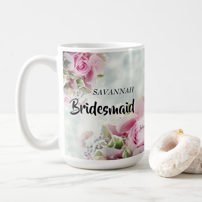 Rosa ros Blommigt Bridesmaid Wedding Favor Kaffemugg (Med munk)