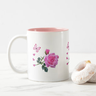 Rosa ros Blommigt Butterfly Hearts Mugg