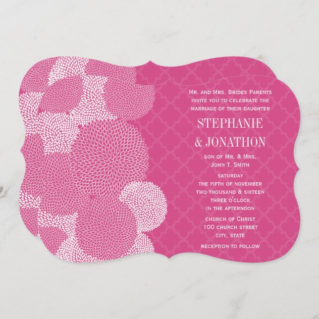 Rosa ros Blommigt Chrysanthemum Bröllop Inbjudningar (Fram/baksida)