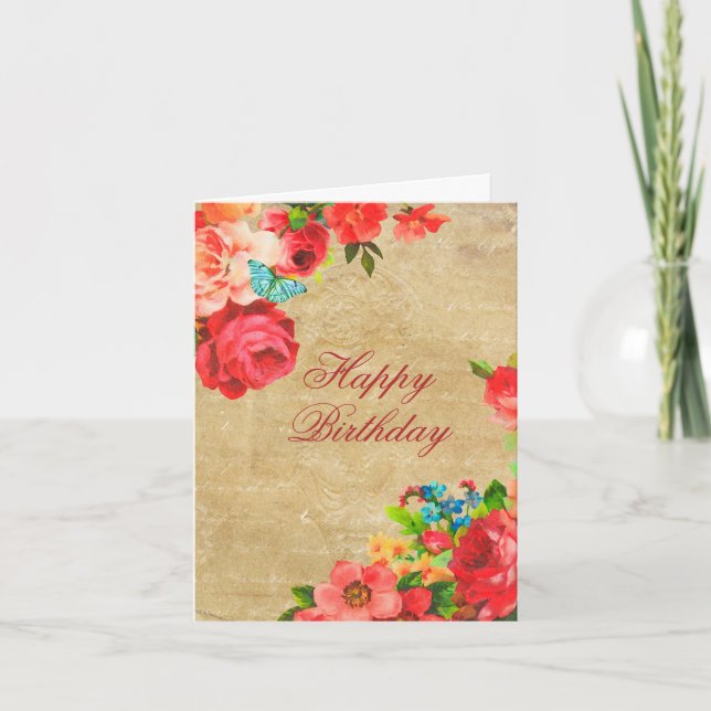 Rosa ros Blommigt Design Birday Card Kort (Framsida)