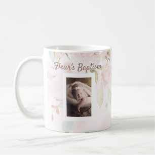 Rosa ros blommigt-flicka Baptism Kaffemugg