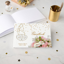 Rosa ros Blommigt Flowers - Bröllop Guest Bok