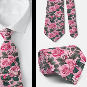 Rosa ros Blommigt Flowers Neck Tie Necktie Slips