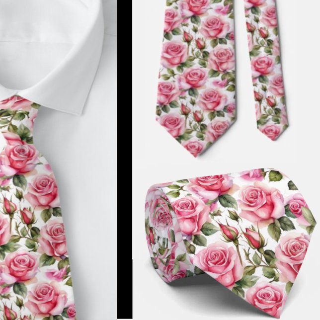 Rosa ros Blommigt Flowers Neck Tie Necktie Slips (Skapare uppladdad)