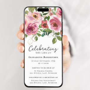 Rosa ros Blommigt Funeral Digital Evite Inbjudningar