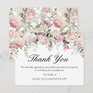 Rosa ros Blommigt Funeral Tack Kort