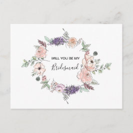 Rosa ros Blommigt Garland BRIDESMAID Inbjudan Vykort