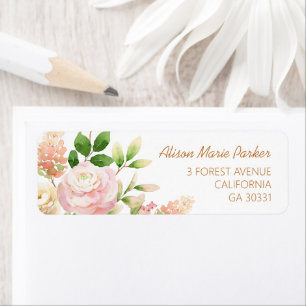 rosa ros Blommigt Girl Baby Shower Returadress Etikett