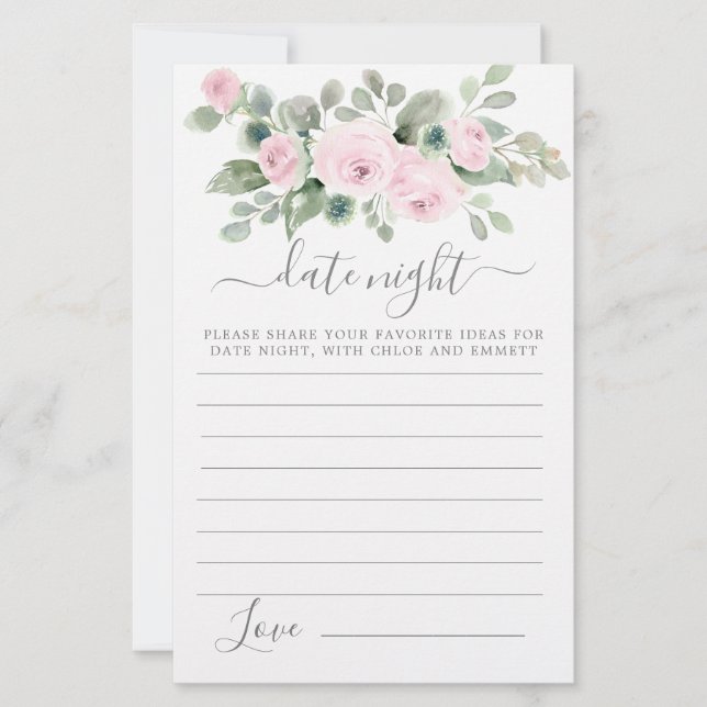 Rosa ros Blommigt Greenery Date Night Card (Framsida)