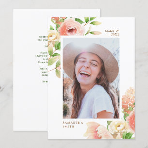 Rosa ros Blommigt Greenery Elegant Photo Studenten Meddelande