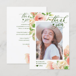 Rosa ros Blommigt Greenery Elegant Photo Studenten Tack Kort