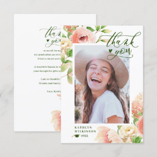 Rosa ros Blommigt Greenery Elegant Photo Studenten Tack Kort