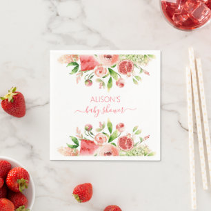 Rosa ros Blommigt Greenery Girl Baby Shower Pappersservett