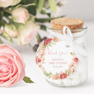 rosa ros Blommigt Greenery Girl Baby Shower Runt Klistermärke