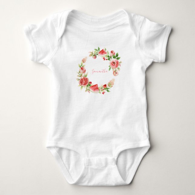 Rosa ros Blommigt Greenery Girl Baby Shower T Shirt (Framsida)