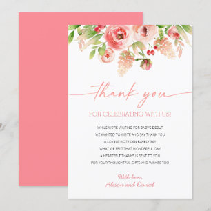 rosa ros Blommigt Greenery Girl Baby Shower Tack Kort