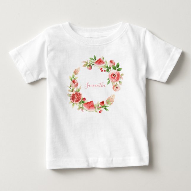 Rosa ros Blommigt Greenery Girl T Shirt (Framsida)