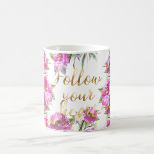 Rosa ros Blommigt Guld följer ditt hjärta Kaffemugg