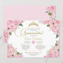 Rosa ros Blommigt Guld Tiara Quinceanera