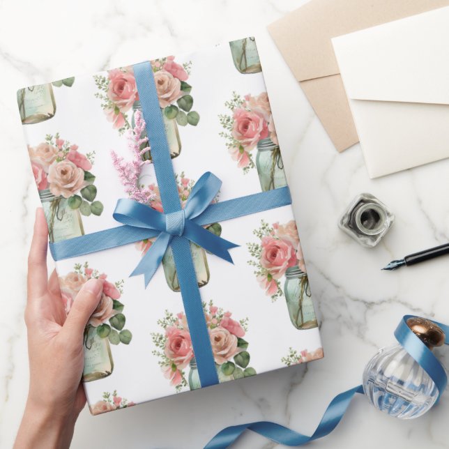 Rosa ros Blommigt Mason Burk Presentpapper (Gifting)