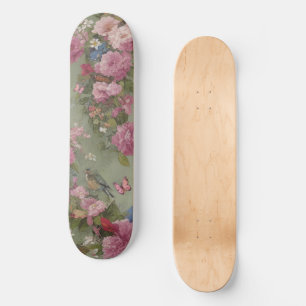 Rosa ros Blommigt med Grönten Bird and Butterflies Mini Skateboard Bräda 18,5 Cm