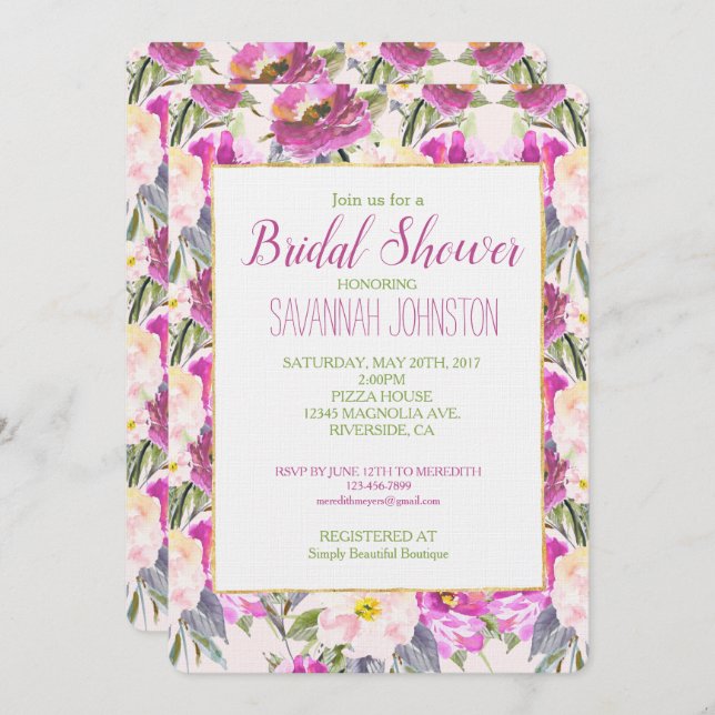 Rosa ros Blommigt Möhippa Inbjudningar (Fram/baksida)