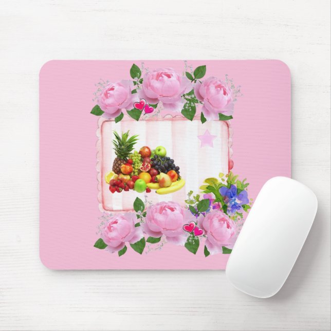 Rosa ros Blommigt Mouse Pad! Muspets Musmatta (Med mus)