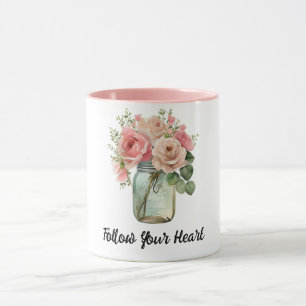 Rosa ros Blommigt Mugg