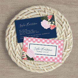 Rosa ros Blommigt och Rosa Gingham Visitkort