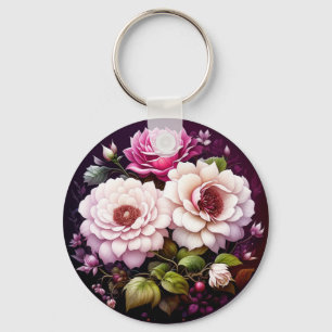 Rosa ros Blommigt Personlig Nyckelring