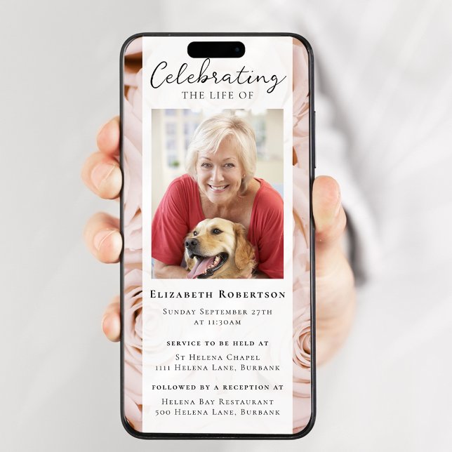 Rosa ros Blommigt Photo Funeral Digital Evite Inbjudningar (Skapare uppladdad)