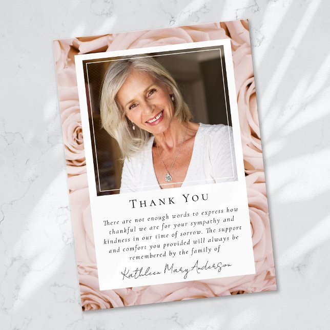 Rosa ros Blommigt Photo Keepsak Funeral Memorial Tack Kort (Skapare uppladdad)