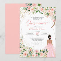  Rosa ros Blommigt Quinceanera Birthday