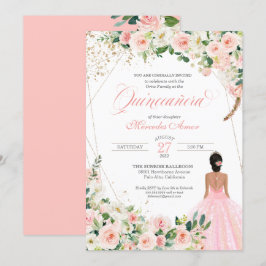  Rosa ros Blommigt Quinceanera Birthday Inbjudningar