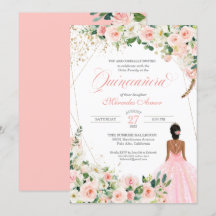  Rosa ros Blommigt Quinceanera Firande