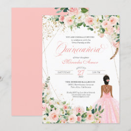  Rosa ros Blommigt Quinceanera Firande Inbjudningar