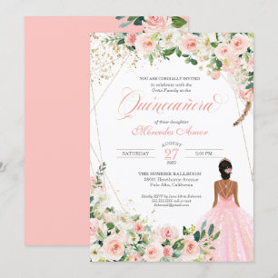 Rosa ros Blommigt Quinceanera Firande Inbjudningar