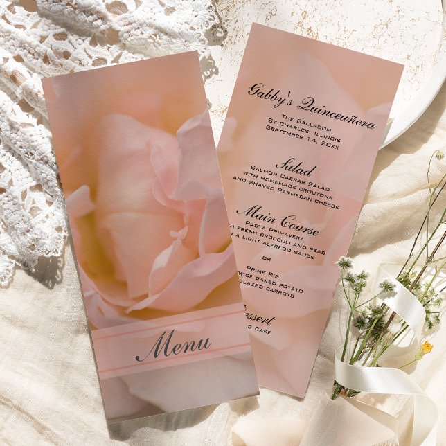 Rosa ros Blommigt Quinceañera Menu Meny (Skapare uppladdad)