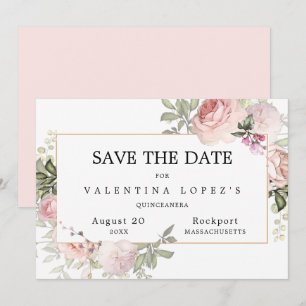 Rosa ros Blommigt Quinceanera Spara Datumet