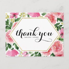 Rosa ros Blommigt Ram Bröllop Tack Vykort