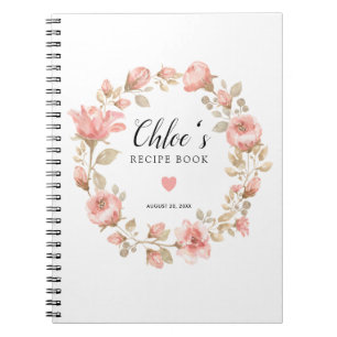 Rosa ros Blommigt Recipe Bok Anteckningsbok