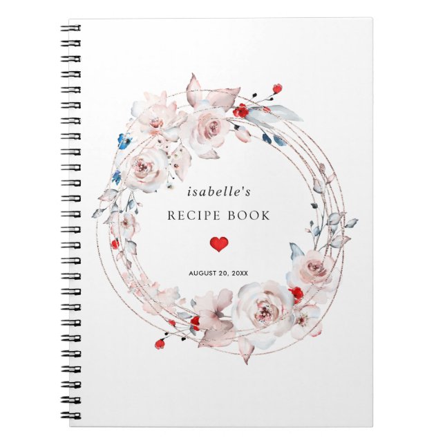 Rosa ros Blommigt Recipe Bok Anteckningsbok (Framsidan)