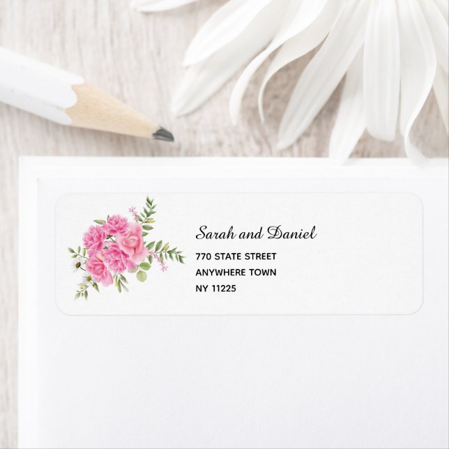 Rosa ros Blommigt Returadress för botanisk Elegant Returadress Etikett (Insitu)