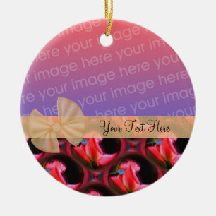 Rosa ros Blommigt Ribbon Photo Ornament