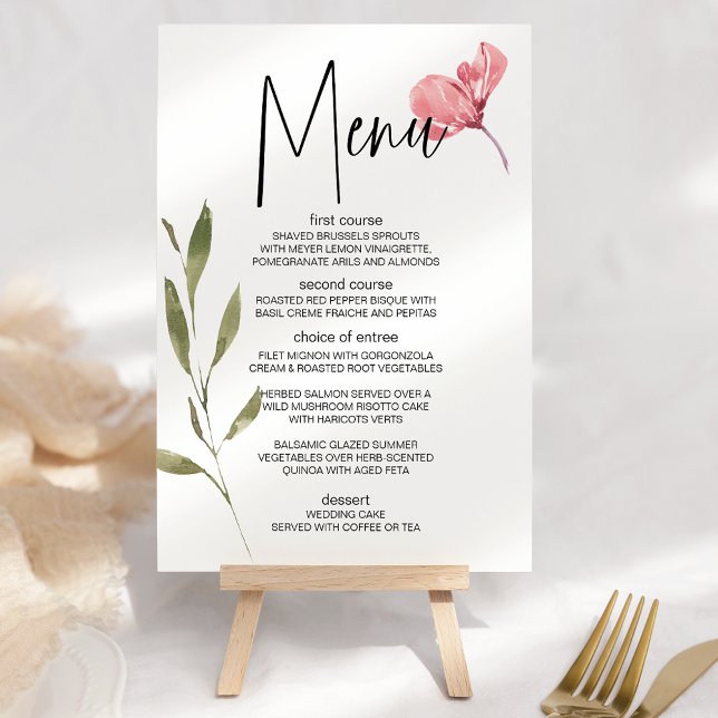 Rosa ros Blommigt Romantic Bröllop Menu Meny (Skapare uppladdad)