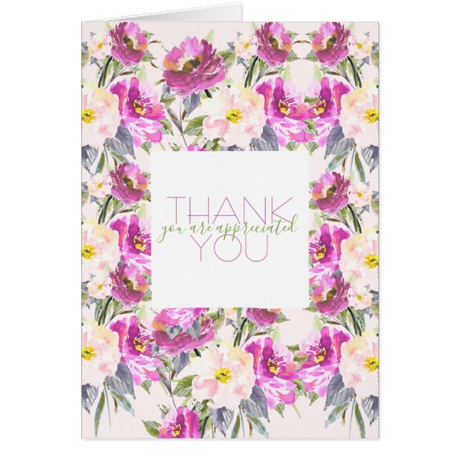 Rosa ros Blommigt Tack OBS Kort (Framsidan)