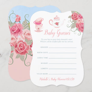 Rosa ros Blommigt Tea Party Baby Shower Guesses Inbjudningar