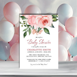  Rosa ros Blommigt Vattenfärgsbabyskor Inbjudningar