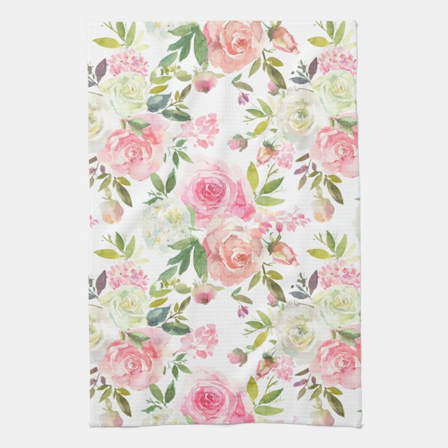Rosa ros Blommigt Vintage  Stil Kitchen Towel Kökshandduk (Vertikal)